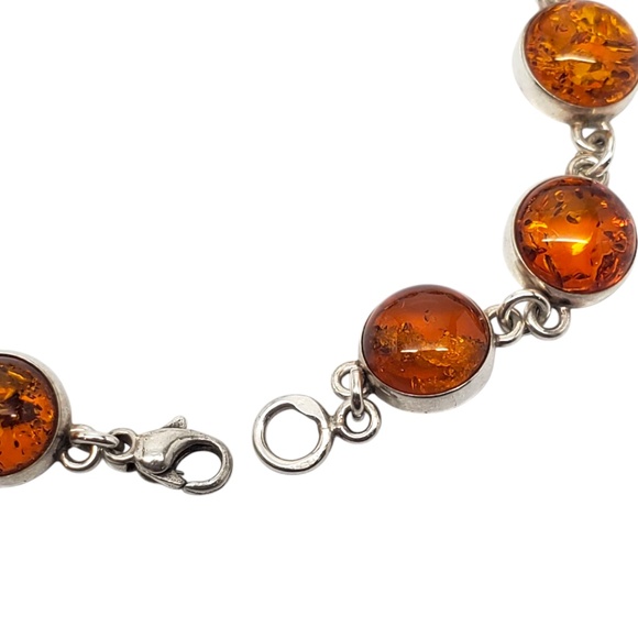 Sterling Silver Amber Round Link Bracelet #20942 - Picture 9 of 10